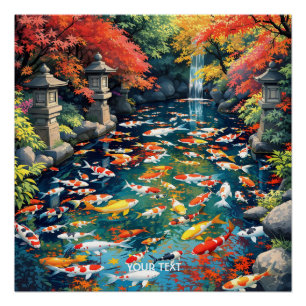 Póster Fantasy Cute Koi Fish Pond