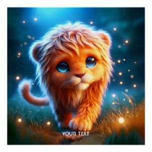 Póster Fantasy Cute Lion Cub Stars