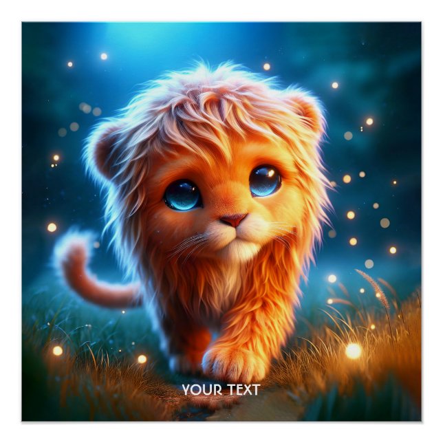 Póster Fantasy Cute Lion Cub Stars (Frente)
