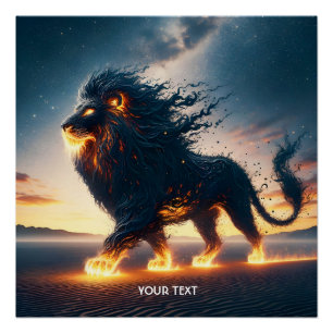 Póster Fantasy Cute Lion Desert Fire