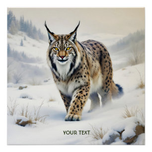 Póster Fantasy Cute Lynx Winter Snow