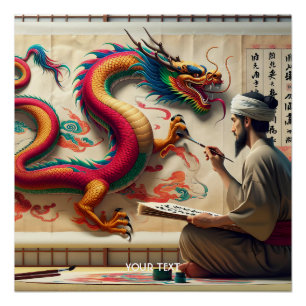 Póster Fantasy Cute Man Brush Dragon