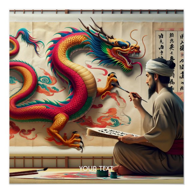 Póster Fantasy Cute Man Brush Dragon (Frente)