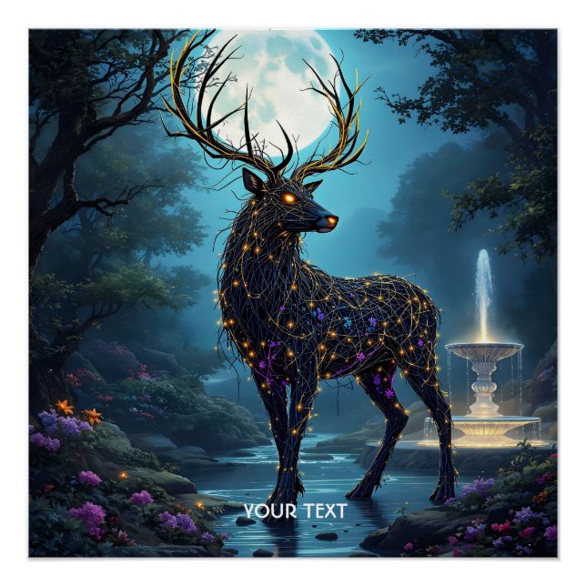 Póster Fantasy Cute Moon Deer Night (Frente)