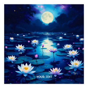 Póster Fantasy Cute Moon Lily Pond