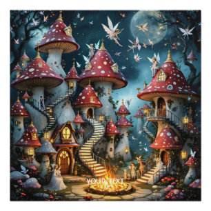 Póster Fantasy Cute Mushroom Forest Reino