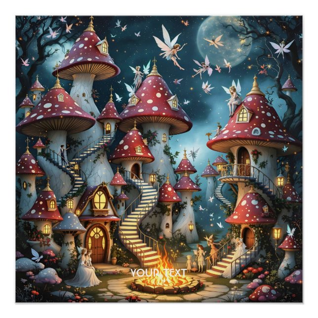 Póster Fantasy Cute Mushroom Forest Reino (Frente)