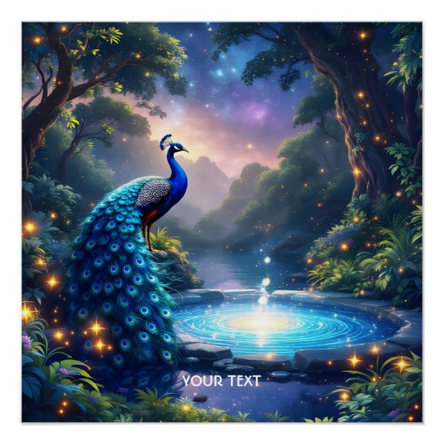 Póster Fantasy Cute Night Puddle Peacock (Frente)