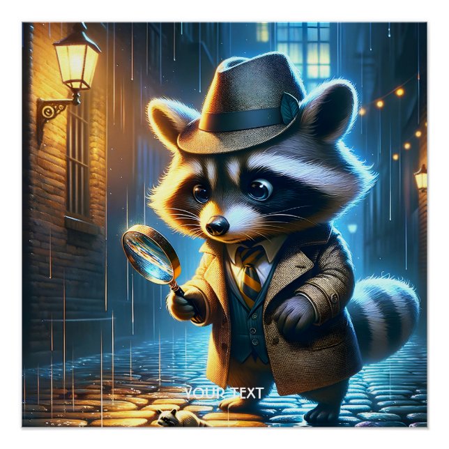 Póster Fantasy Cute Night Racoon Detective (Frente)