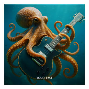 Póster Fantasy Cute Octopus Tocando Violão