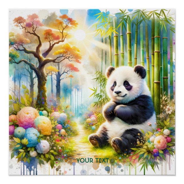 Póster Fantasy Cute Panda Bamboo Forest (Frente)