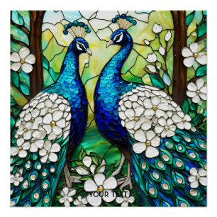 Póster Fantasy Cute Peacock StainGlass