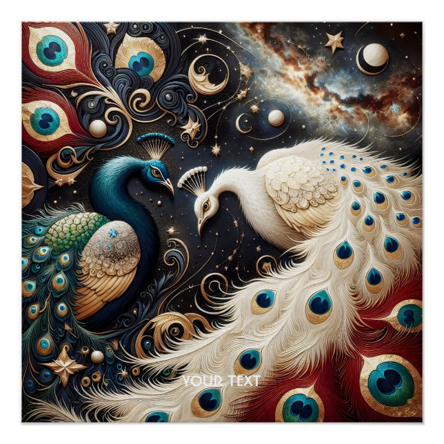 Póster Fantasy Cute Peacocks Crescent Feeds (Frente)