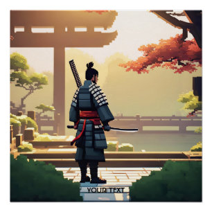 Póster Fantasy Cute Pixel Art Samurai