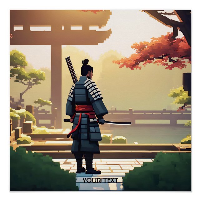 Póster Fantasy Cute Pixel Art Samurai (Frente)
