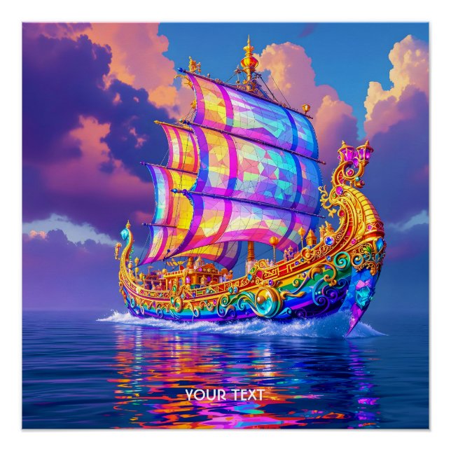 Póster Fantasy Cute Rainbow Colors Ship (Frente)