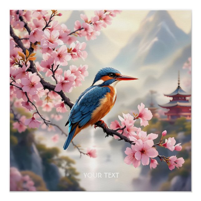 Póster Fantasy Cute Sakura Bird Blue (Frente)