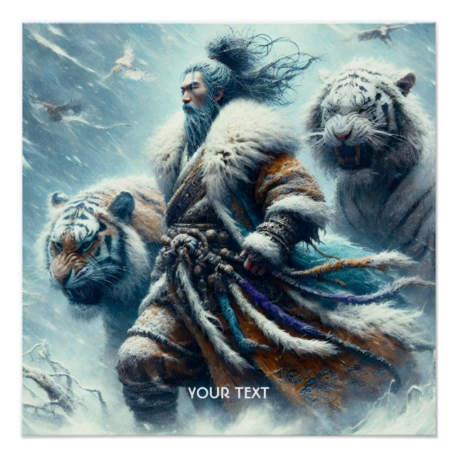 Póster Fantasy Cute Samurai Winter Tigers (Frente)