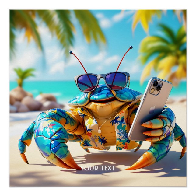 Póster Fantasy Cute Shell Crab Beach (Frente)