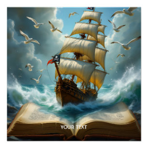 Póster Fantasy Cute Ship Ocean Book
