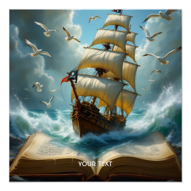 Póster Fantasy Cute Ship Ocean Book (Frente)