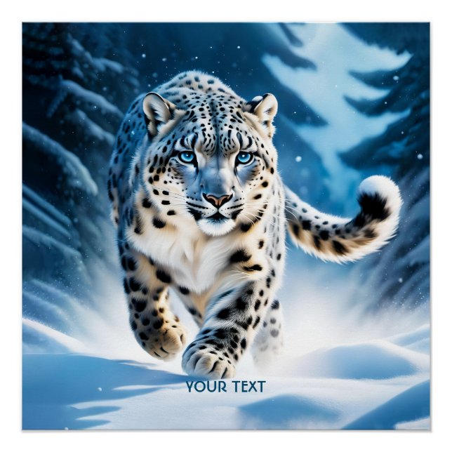 Póster Fantasy Cute Snow Leopard Correndo (Frente)