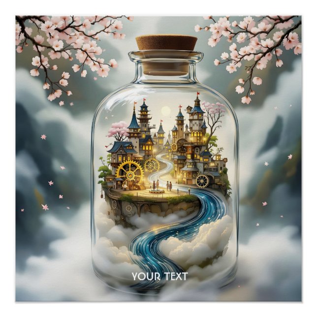 Póster Fantasy Cute Steampunk Bottle City (Frente)