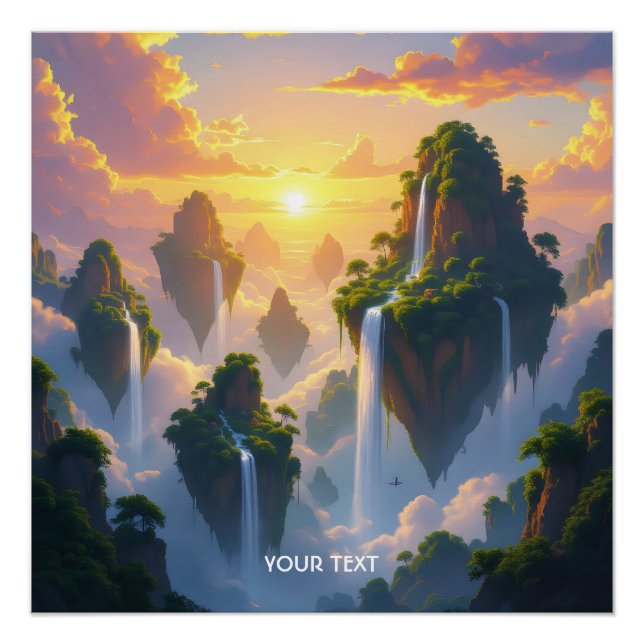 Póster Fantasy Cute Sunset Islands Waterfall (Frente)