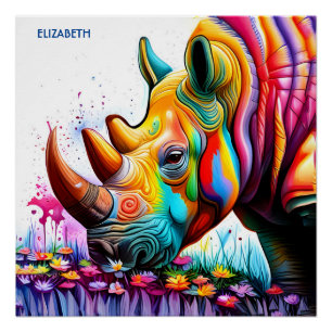 Póster Fantasy Cute Vibrant Vivid Rhino