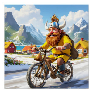 Póster Fantasy Cute Viking Village Bike