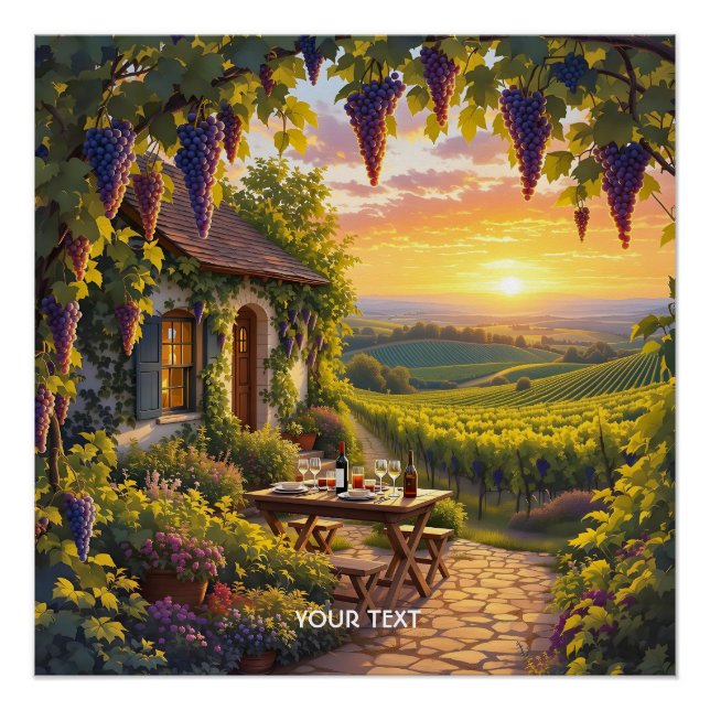 Póster Fantasy Cute Vineyard Cottage Fields (Frente)