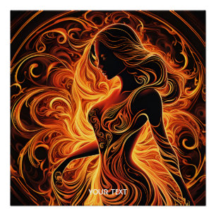 Póster Fantasy Cute Vivid Fire Girl Flames