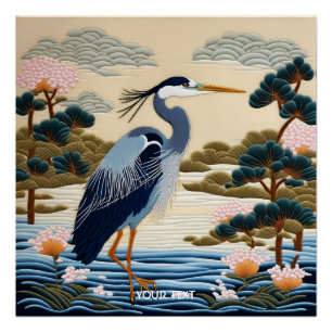 Póster Fantasy Cute Vivid Japonês Heron Blue