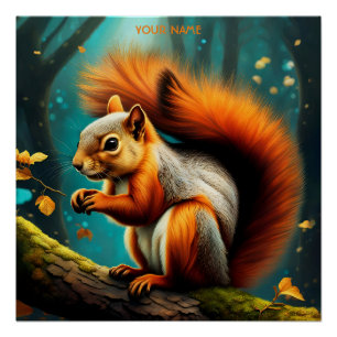 Póster Fantasy Cute Vivid Majestésico Esquilo Vermelho