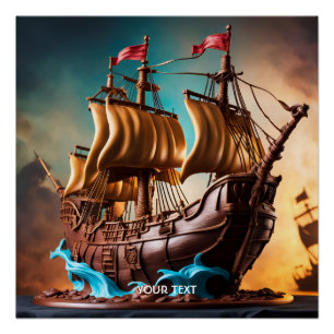 Póster Fantasy Cute Vivid Pirate Ship Cake