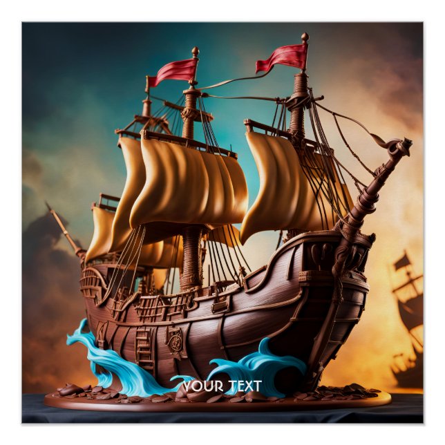 Póster Fantasy Cute Vivid Pirate Ship Cake (Frente)