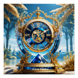 Póster Fantasy Cute Vivid Sapphire Clock Sea