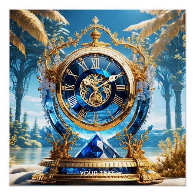 Póster Fantasy Cute Vivid Sapphire Clock Sea (Frente)