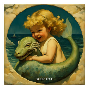 Póster Fantasy Cute Vivid Sea Boy Pet