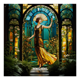 Póster Fantasy Cute Vivid Staind Glass Mulher