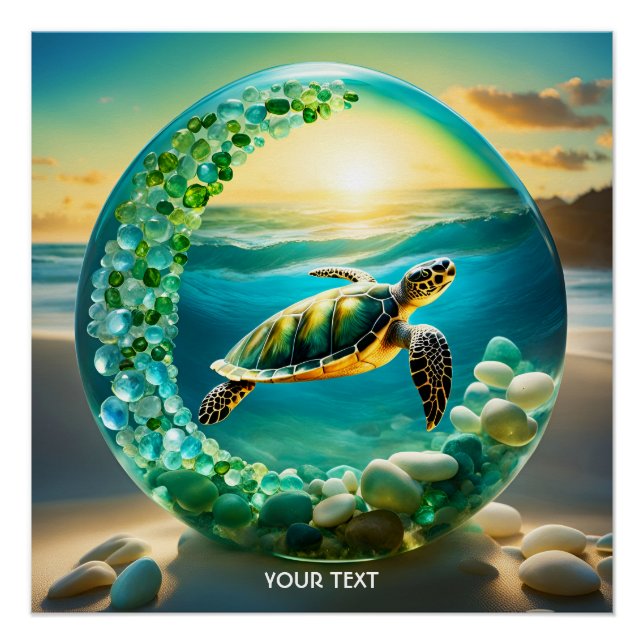 Póster Fantasy Cute Vivid Turtle Sea Waves (Frente)