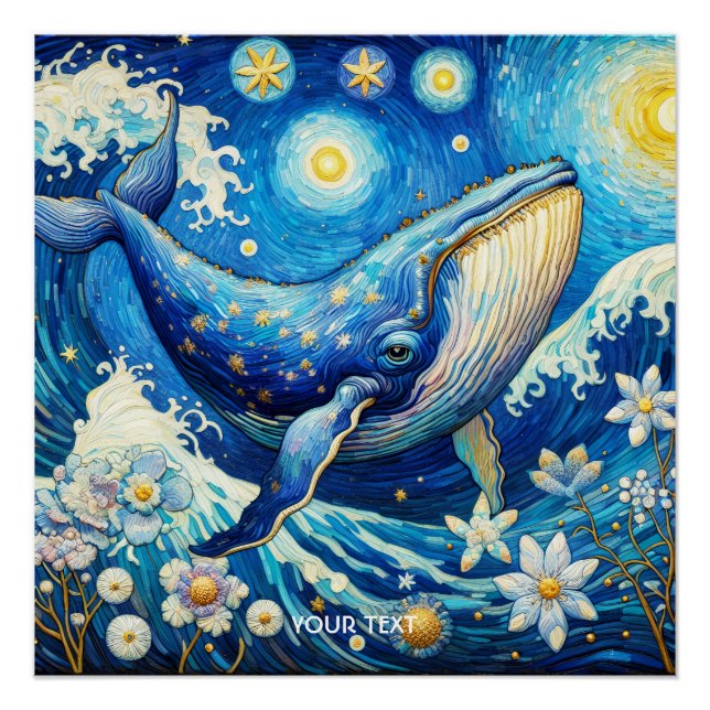 Póster Fantasy Cute Whale Stars Sea (Frente)