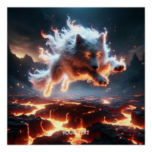 Póster Fantasy Cute Wolf Lava Fire