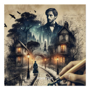 Póster Fantasy Cute Writer Paris Streets