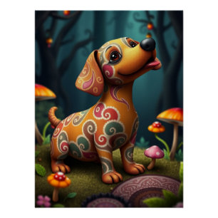 Póster Fantasy Dachshund Puppy Art