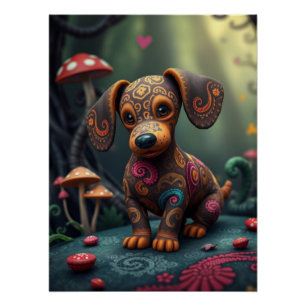 Póster Fantasy Dachshund Puppy Art