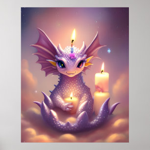 Poster Fantasy Dragon com Velas de Aniversário