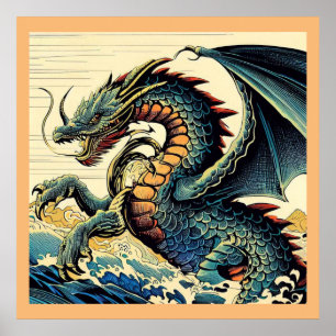 Poster Fantasy European Dragon - Woodcut 4