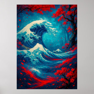 Poster Fantasy Excelente Wave com Cherry Blossoms