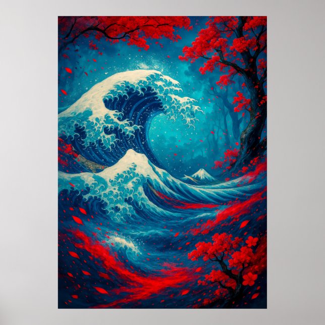 Poster Fantasy Excelente Wave com Cherry Blossoms (Frente)